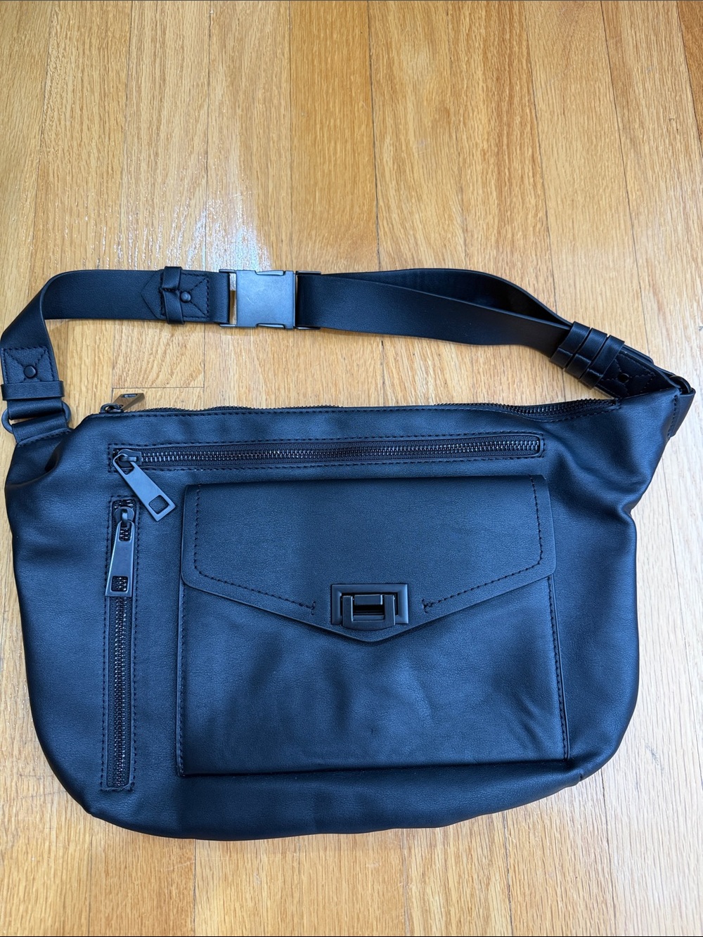 Zara Faux Leather Black Crossbody Belt Bag - Sleek Everyday Carry